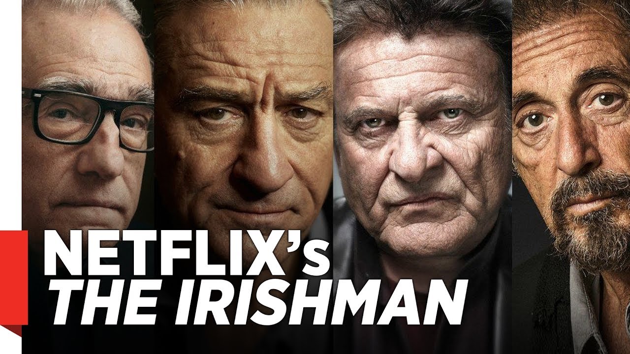 Martin Scorsese, Robert De Niro, Joe Pesci e Al Pacino nell’annuncio del tesser di The irishman